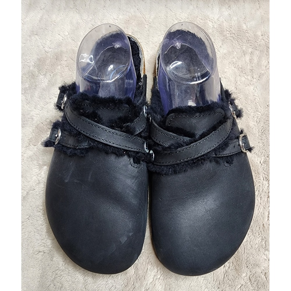Birkenstock Blair Premium Black Leather Shearling Lined Clogs Size 40 Womens 9